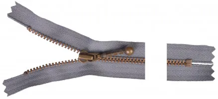 YKK Lynlås Antik Messing 15cm 4mm Grå